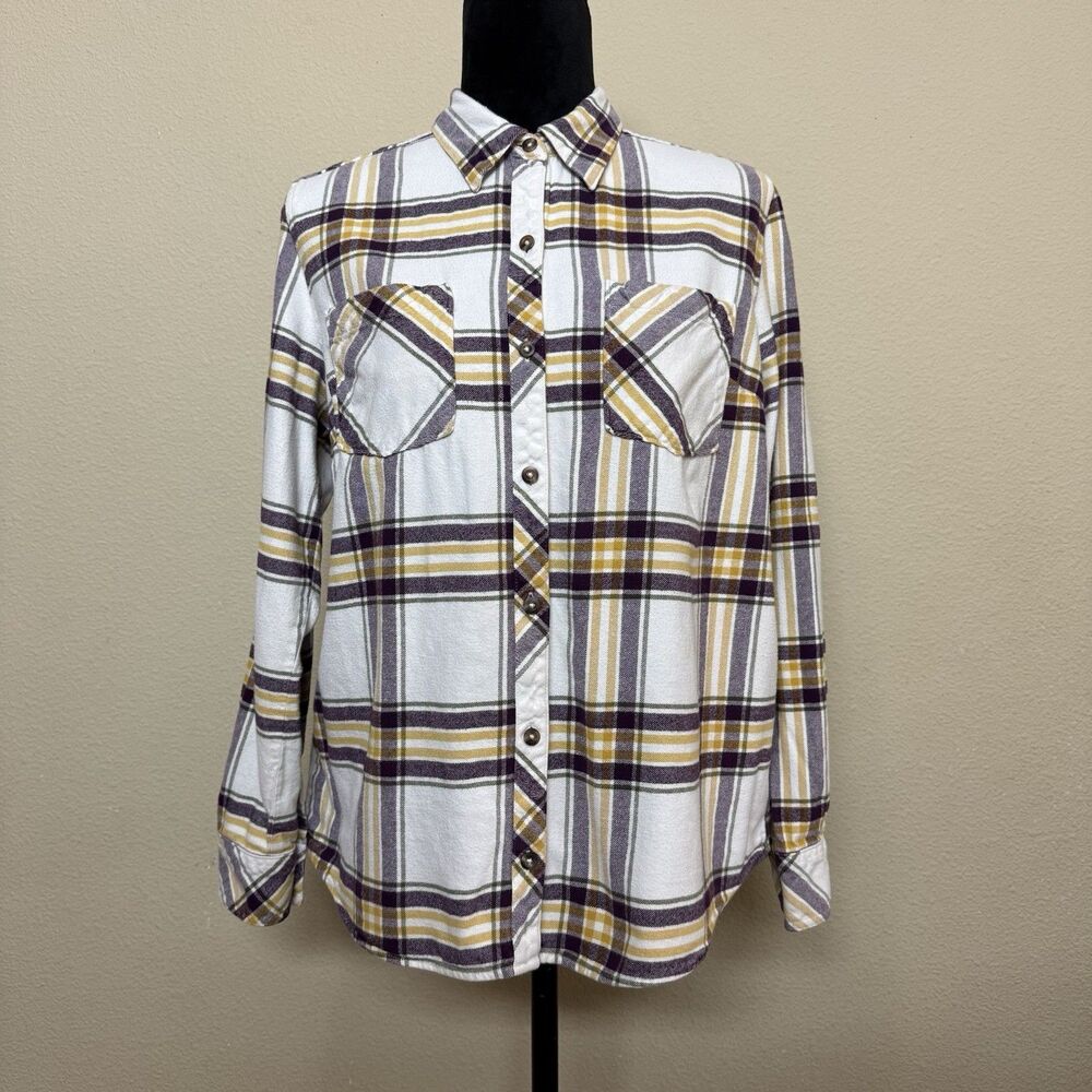natural reflections shirt women L 100% cotton long sleeve button down flannel